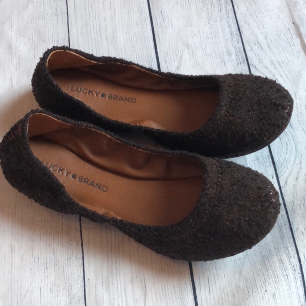 Lucky Brand Brown Textured Shimmery Emmie Flats size 7.5 EUC - Picture 1 of 8